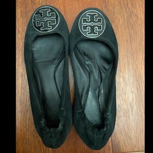 Tory Burch Black Suede Medallion Flats Size 10